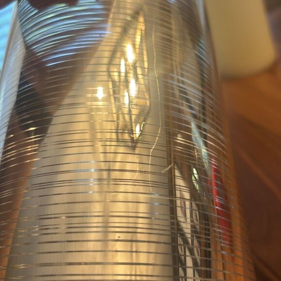 Crate & Barrel Glass Silver Stripe Pillar Pair of Candle Holders - Picture 8 of 8